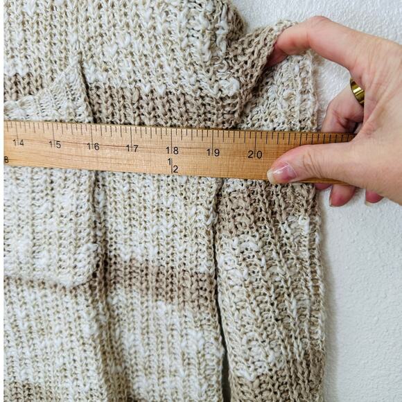 Lovestitch Marble Tan & Taupe Stripe Loose Knit Hi-Low Sweater M - Picture 13 of 14